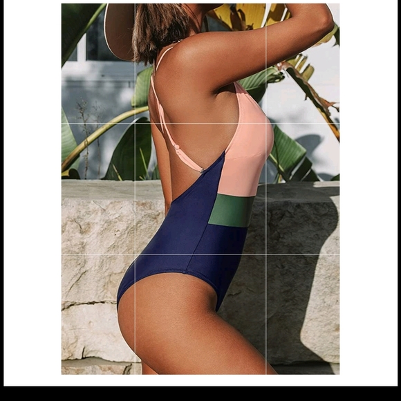 Women's One Piece Swimsuit V Neck Cross Back Color Block Beach Swimwear Bathing - Picture 2 of 6